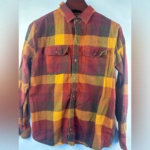 Dravus Flannel Men's Shirt M Orange Plaid Long Sleeve‎ Button Outdoor